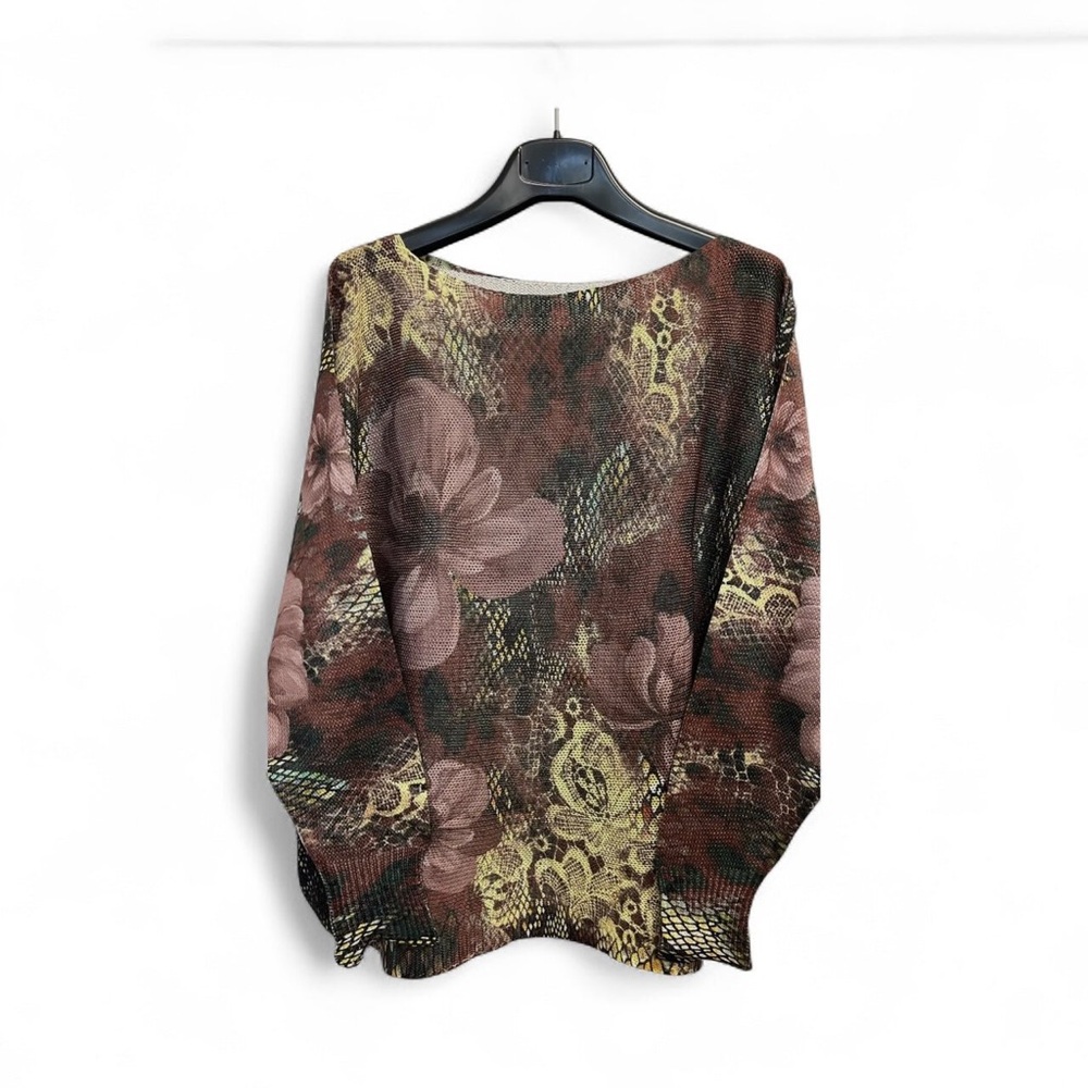 Floral Print Women's lightweight sweater in Brown and Olive